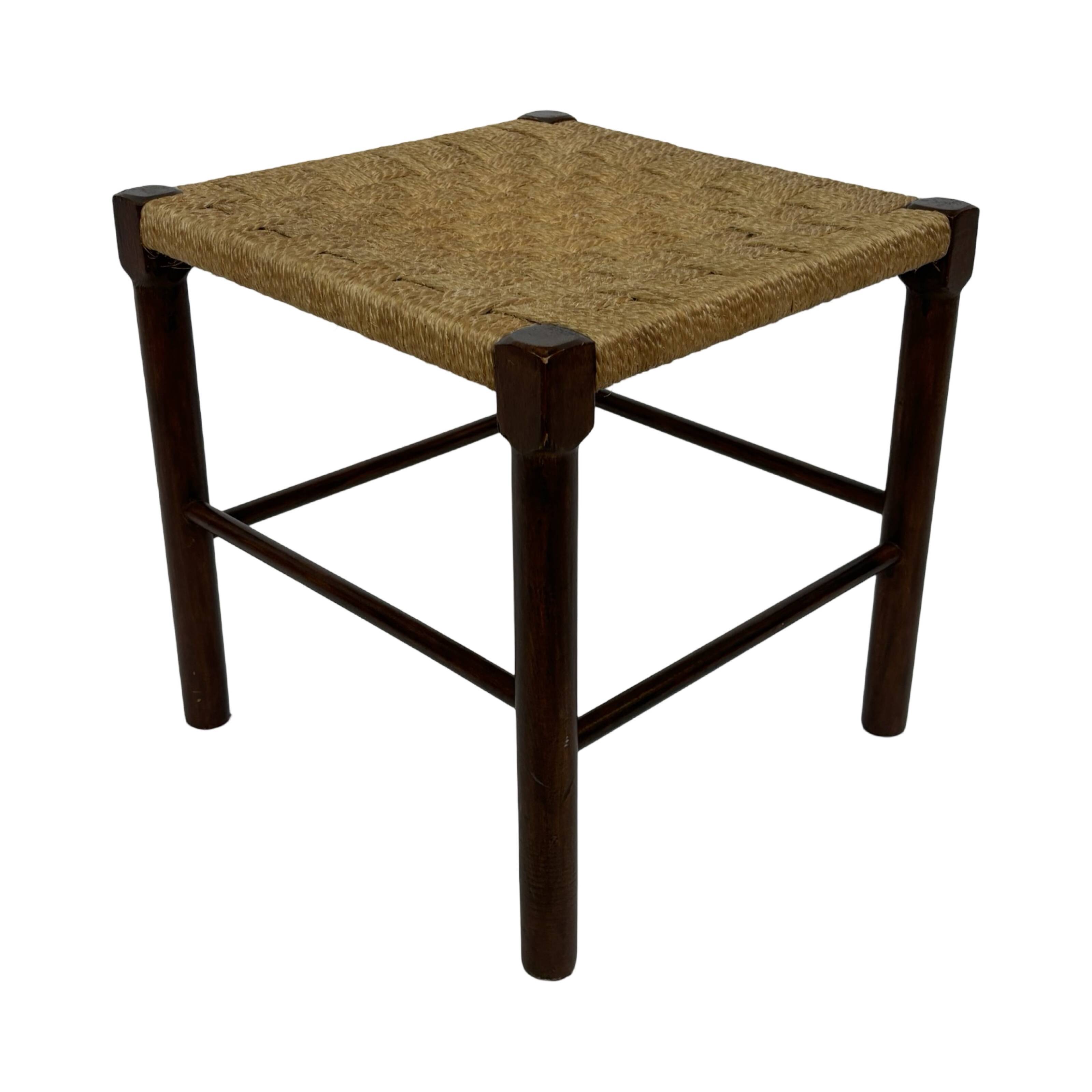 Vintage Wooden Stool With Rope Seat 60s Minimalist
