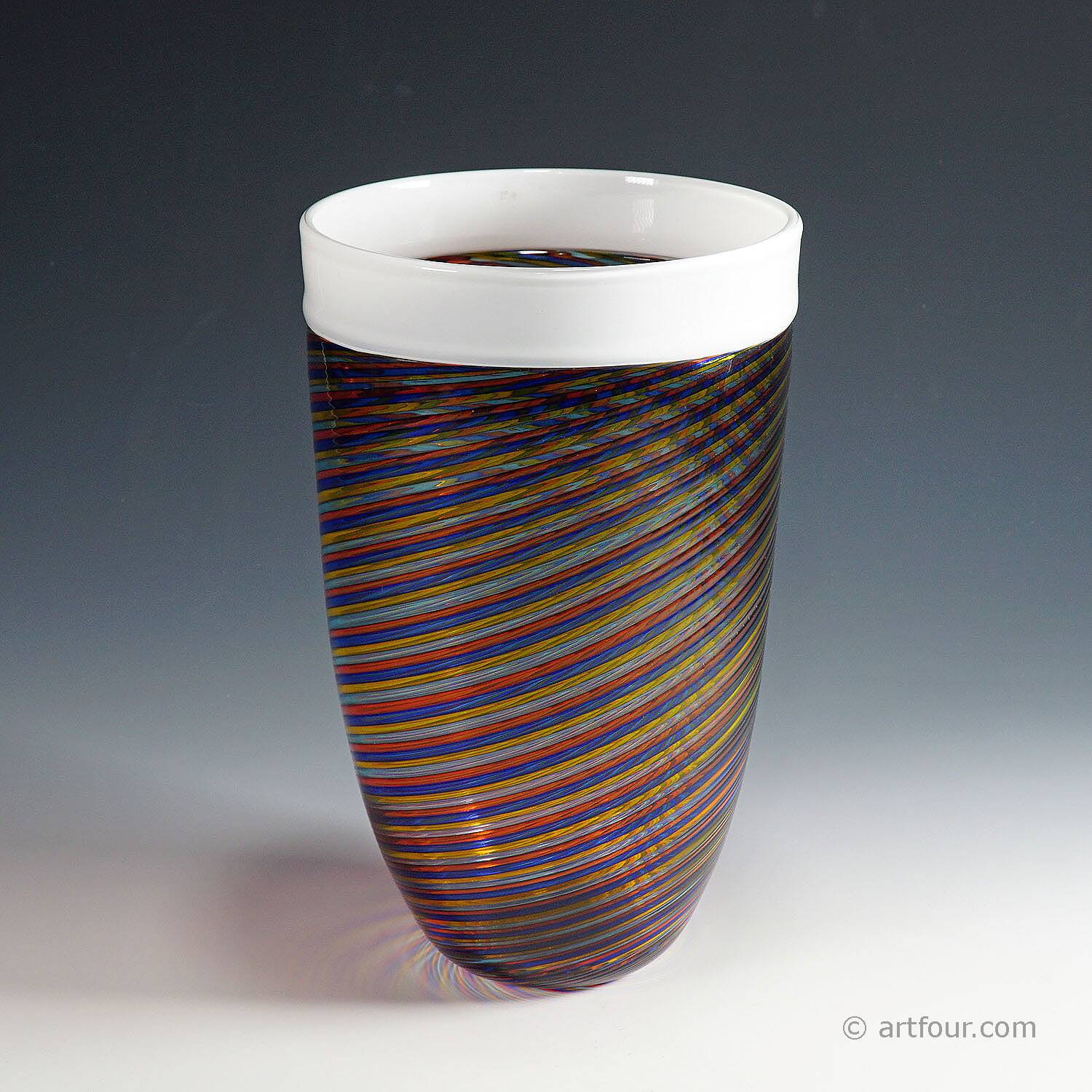 Large glass art vase filigrana Cenedese with multicoloured bands.