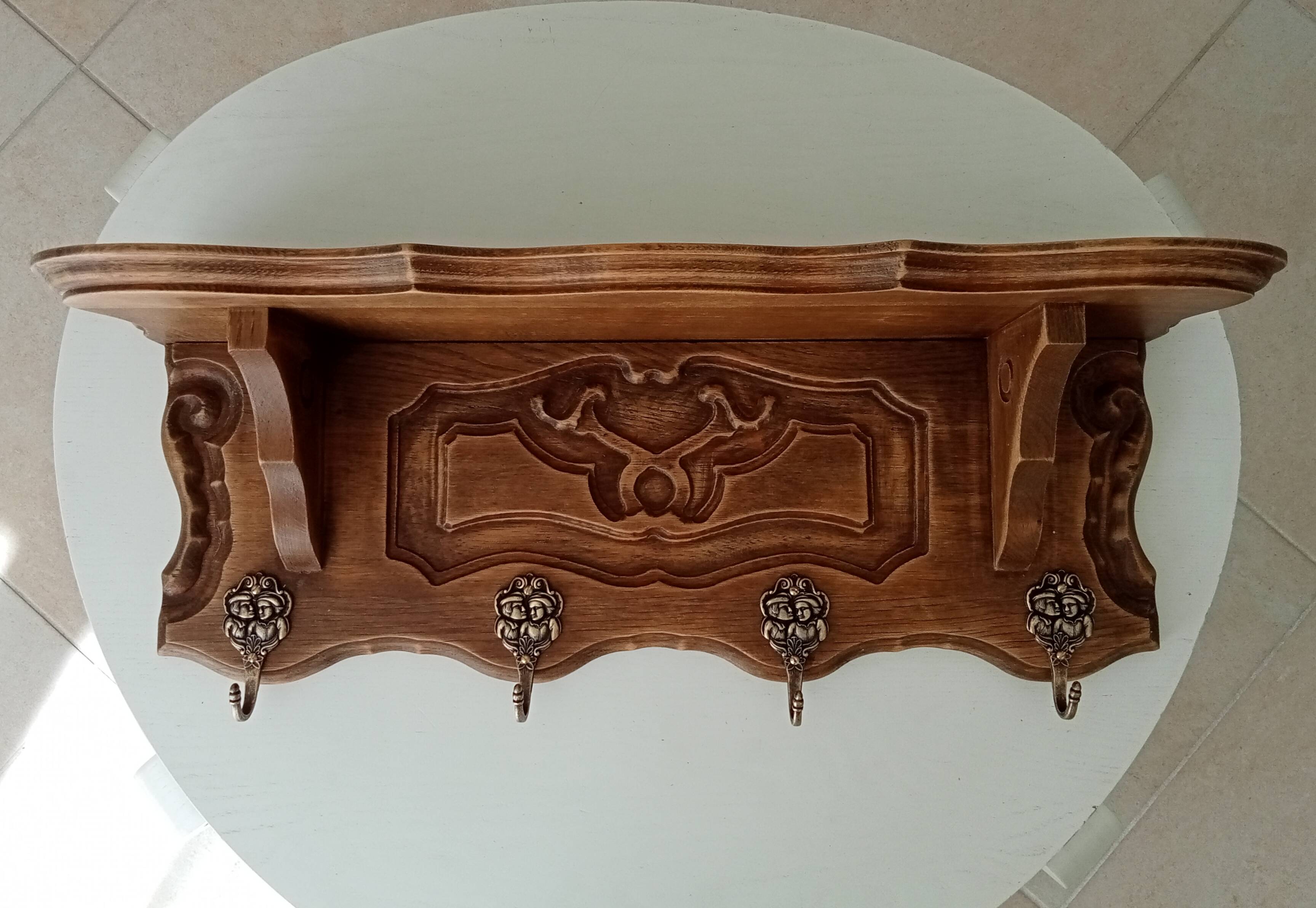 1930s oak wall coat rack