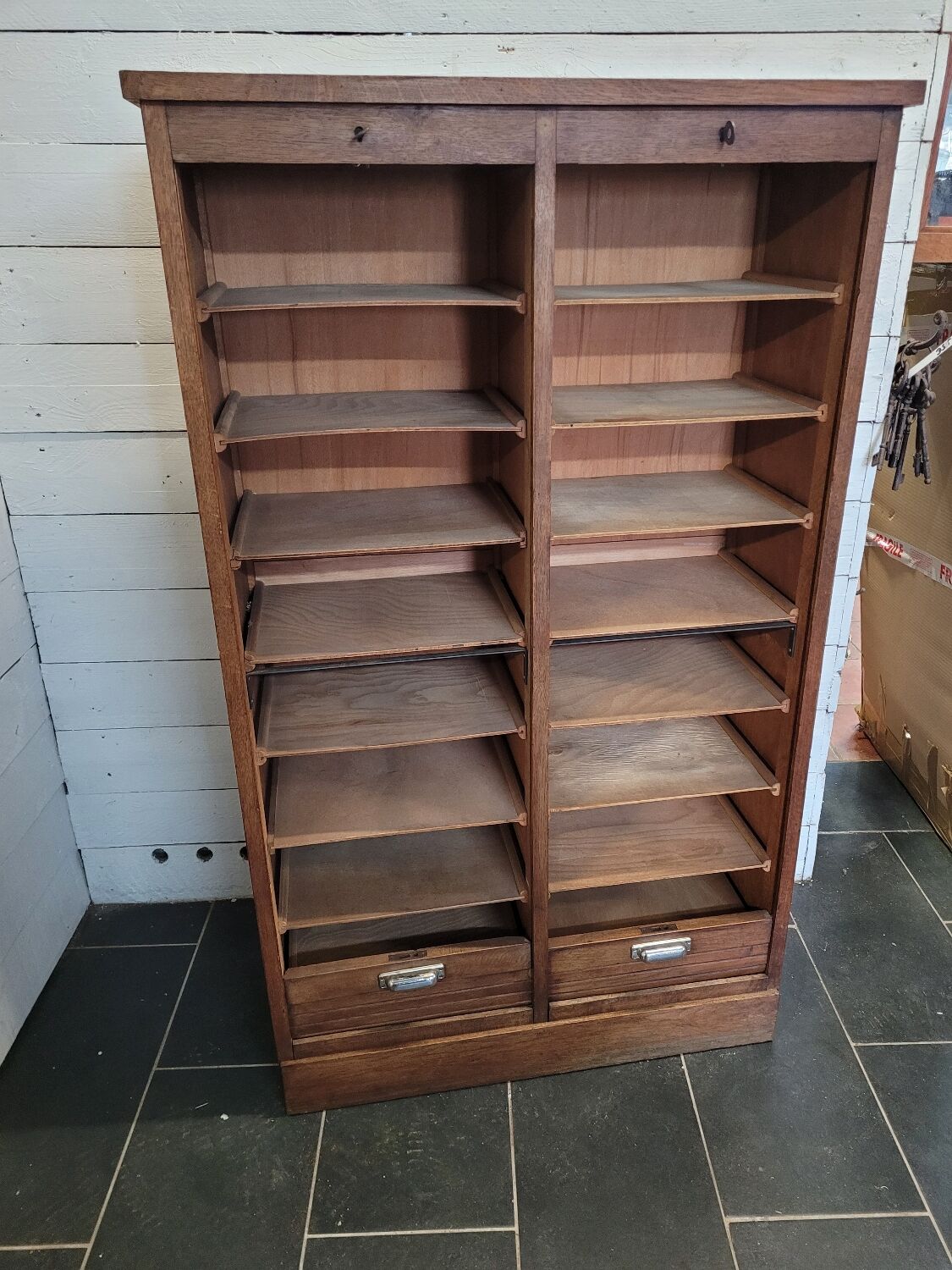 Double oak curtain file cabinet