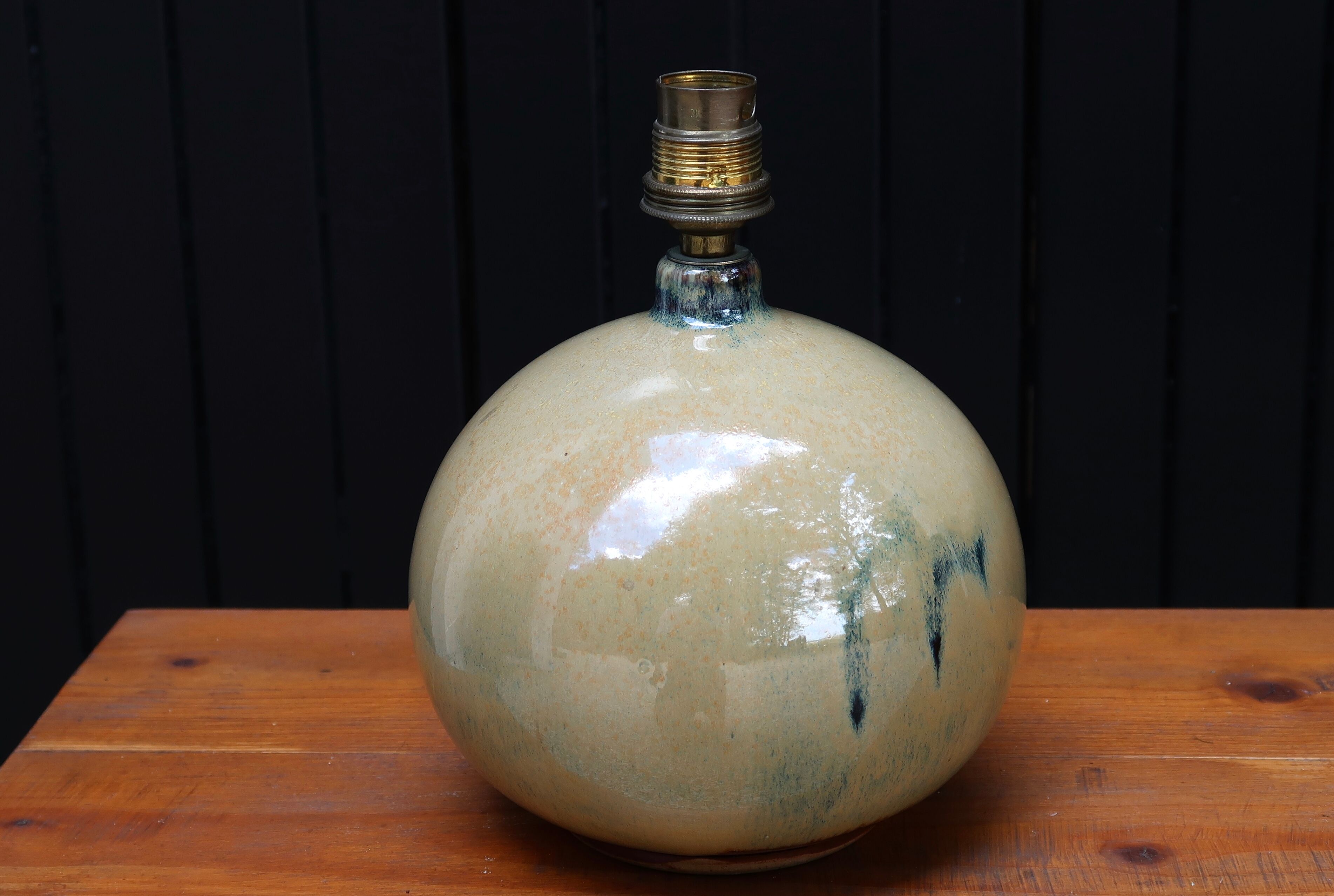 Beige ceramic lamp, herbarium-style lampshade, 70s