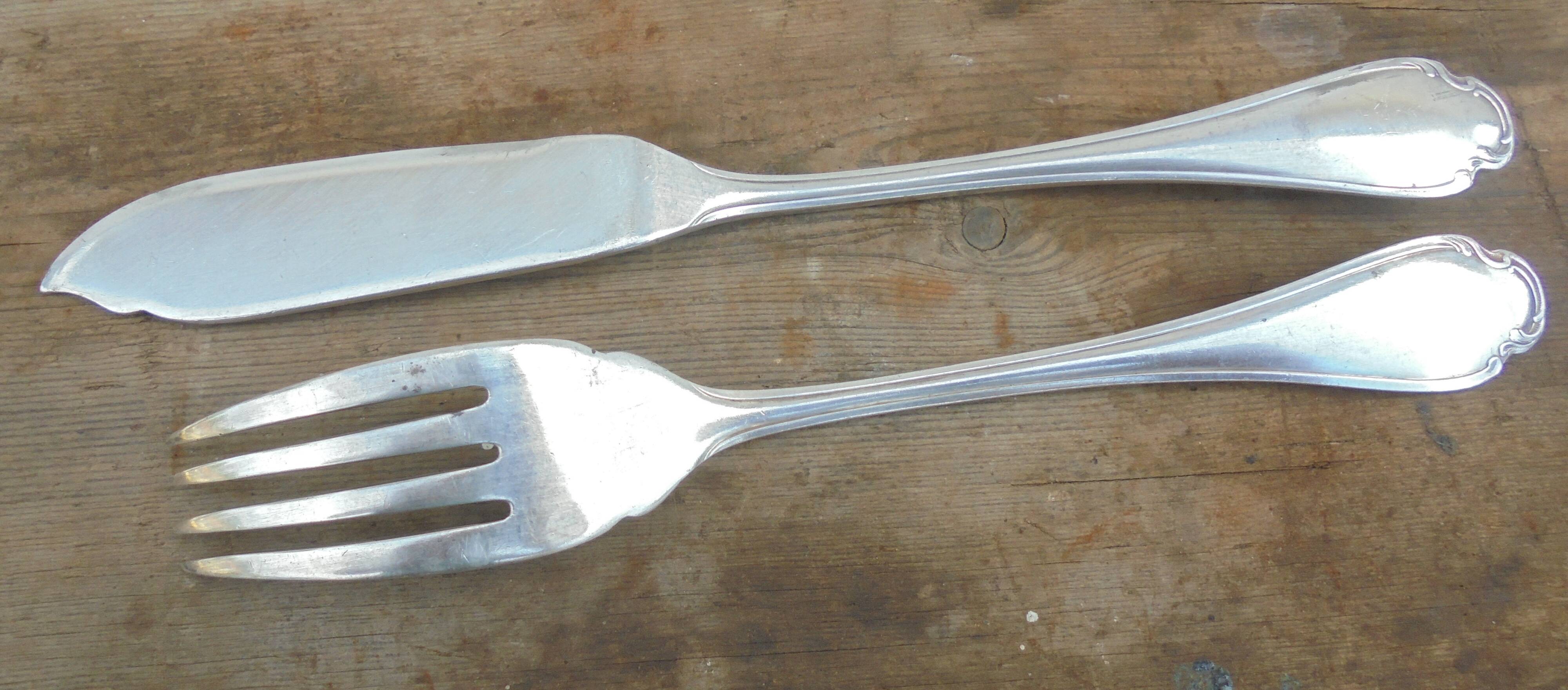 6x2 silver metal fish cutlery alfenide orfévrerie christofle