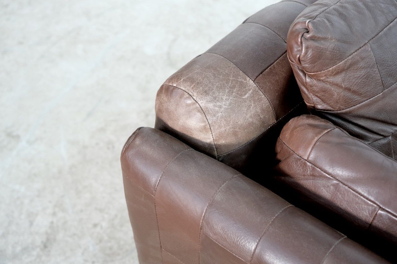 Mid-century patchwork leather sofa in the style of De Sede, 1970s