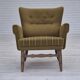 Chaise longue danoise des années 1970, mobilier vert d'origine en laine, bois de chêne.