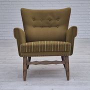 1970s, Danish lounge chair, original green furniture wool, oak wood.
