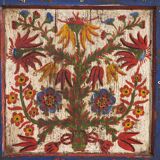 Malle bleue ancienne avec détails floraux peints à la main, c.1870