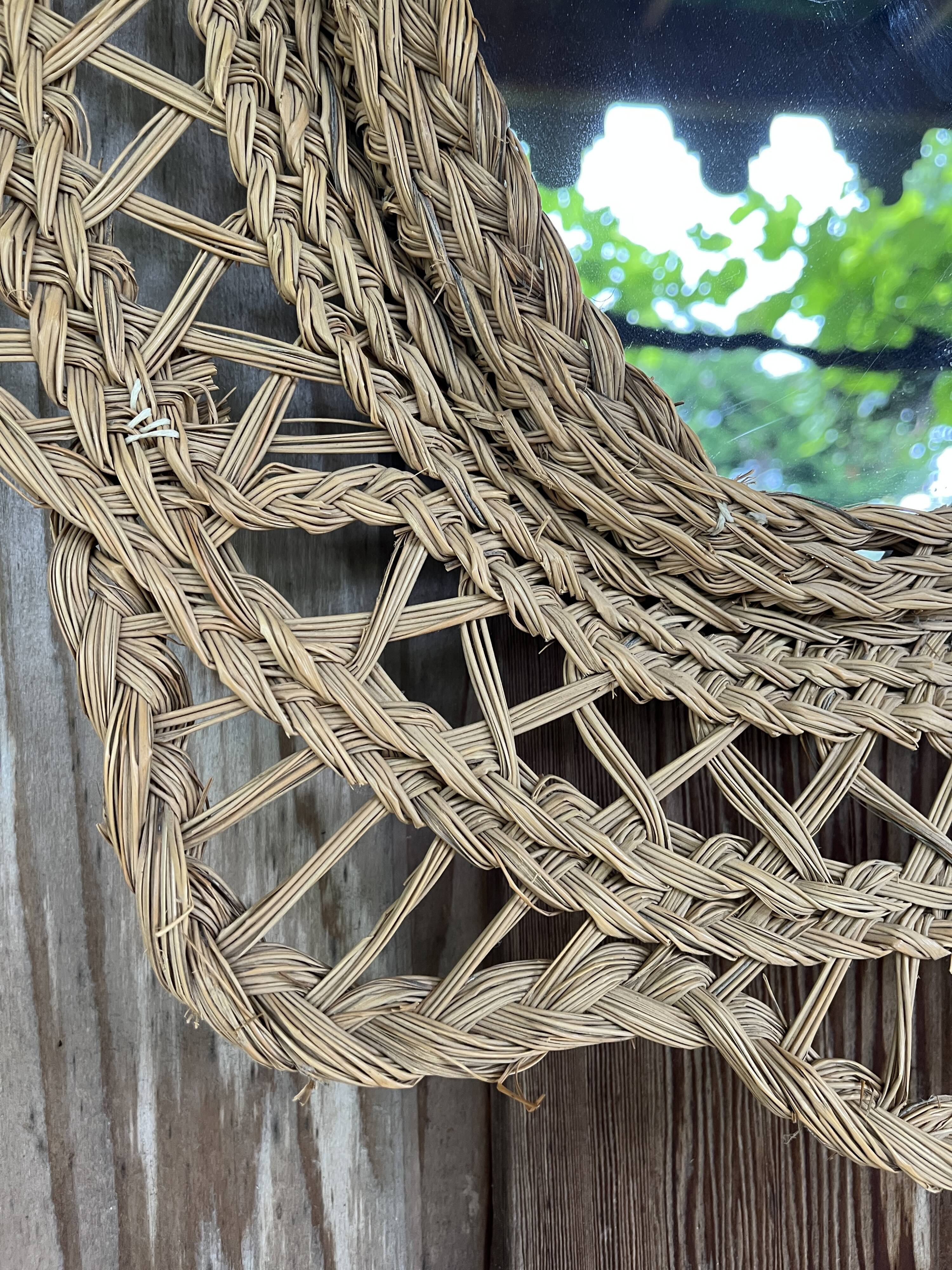 Large braided rattan mirror 1960
