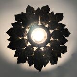 Sun ceiling light, foliage ceiling light in gold metal, vintage ceiling light. 70s