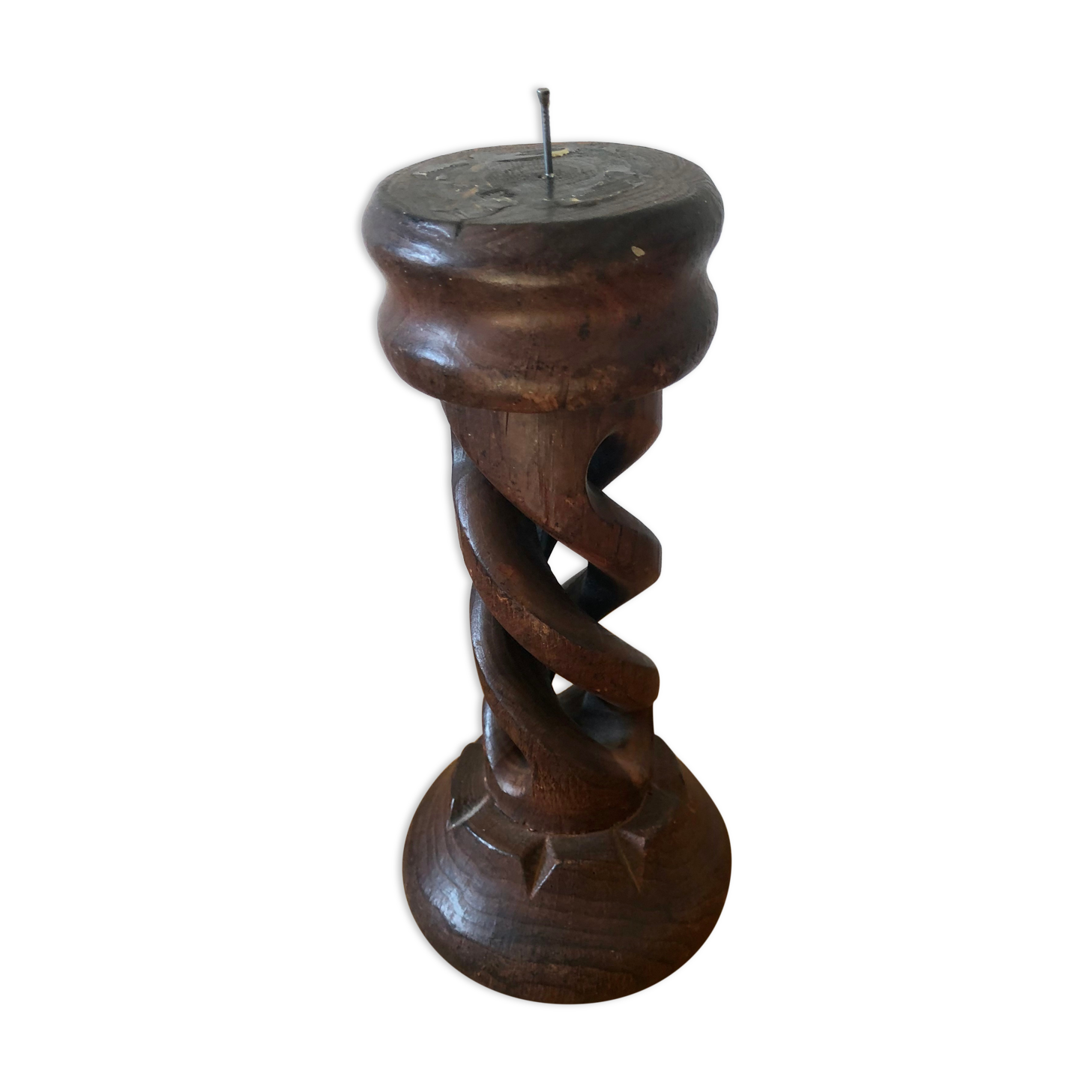 Twisted wooden candle holder