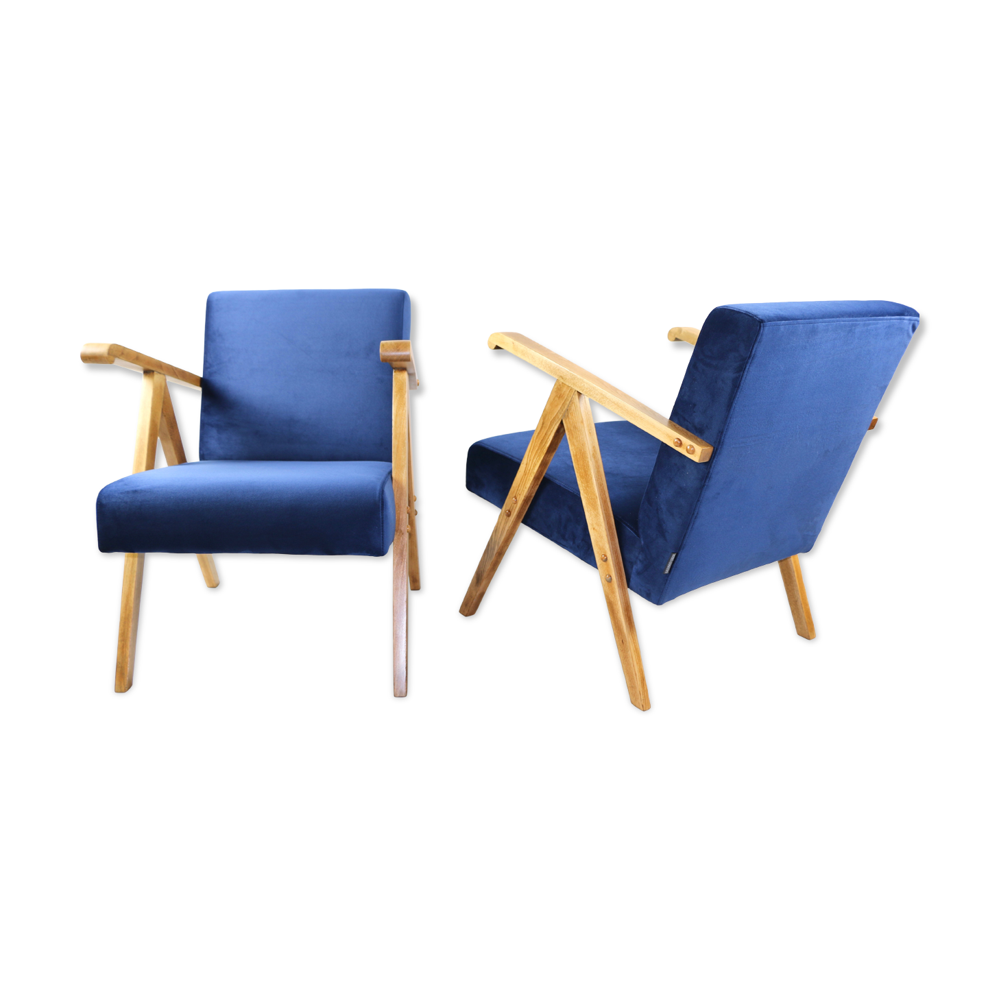 Fauteuils en velours bleu 1970