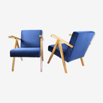 Fauteuils en velours bleu 1970