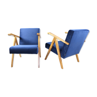 Fauteuils en velours bleu 1970