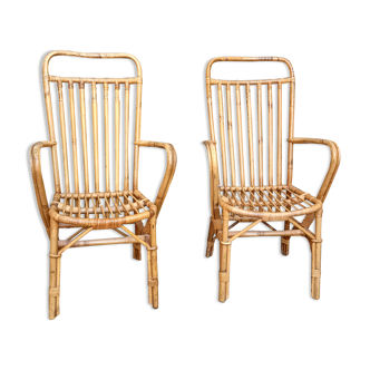 Paire de fauteuils en rotin vintage