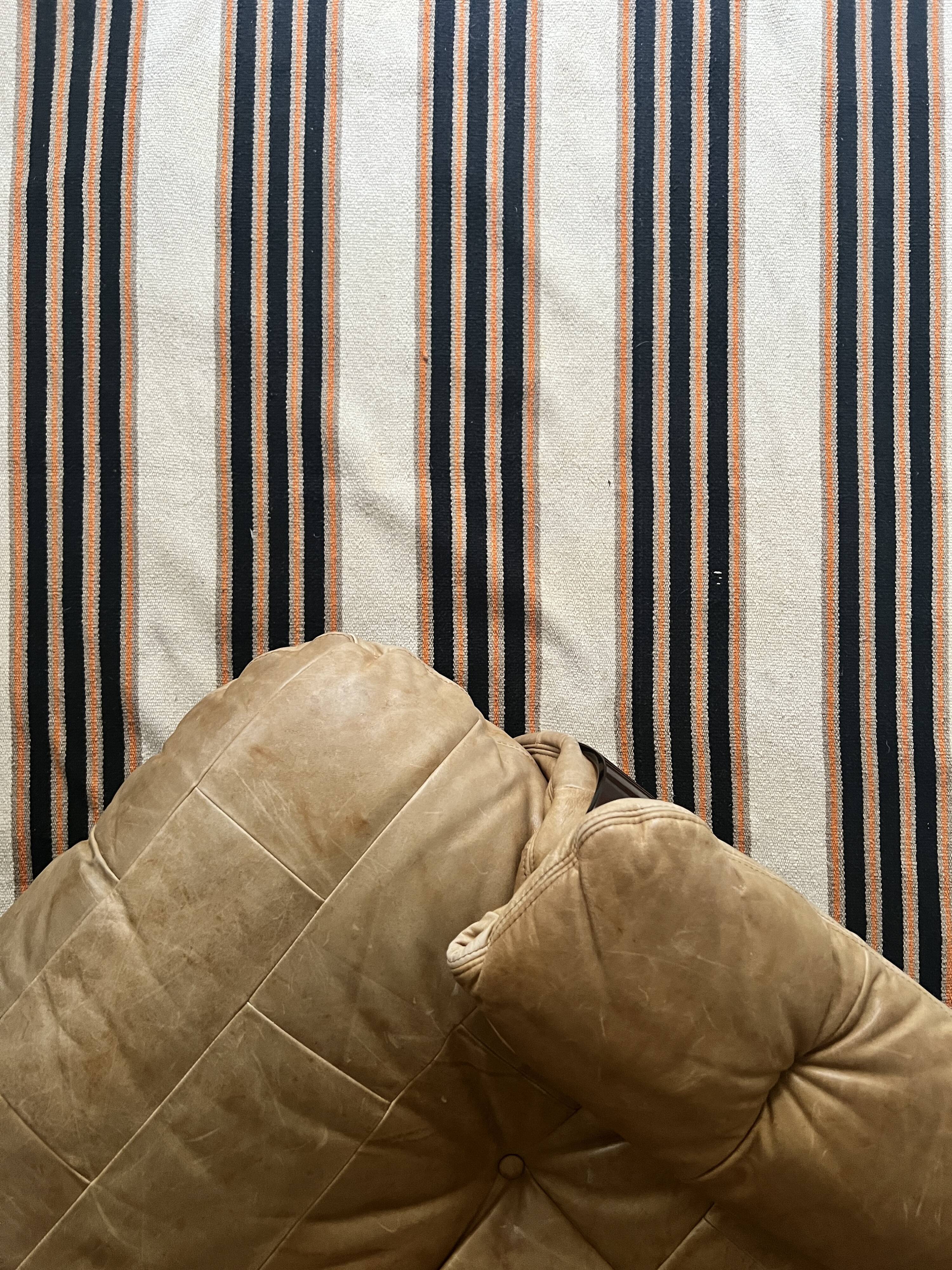 Tapis Killim 100% coton rayé beige / noir / orange