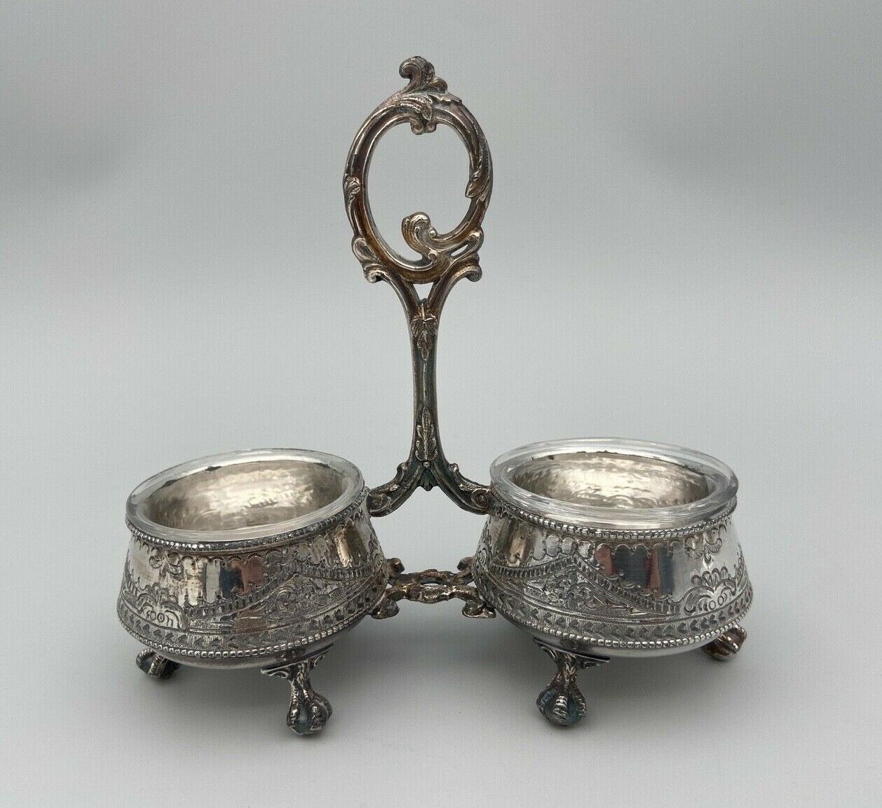 Saliere pepper metal silver Louis XV-XVl style rich ornamentation