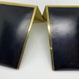 Vintage bookends, black leather and brass