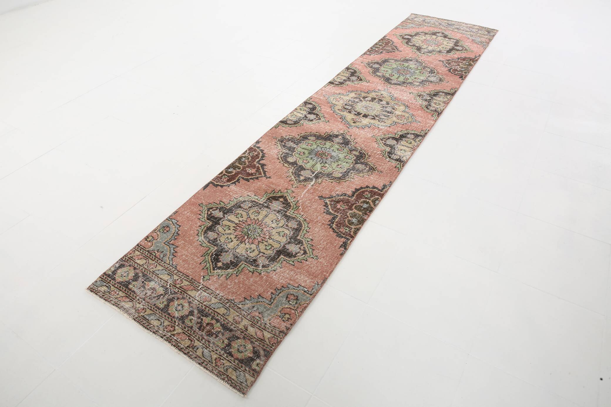 3x12 Rug For Hallway Dark Salmon  Persian Turkish Runner Rug, 82x364Cm SK 5242