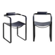 Pair of wanderlust armchairs in black and black metal.