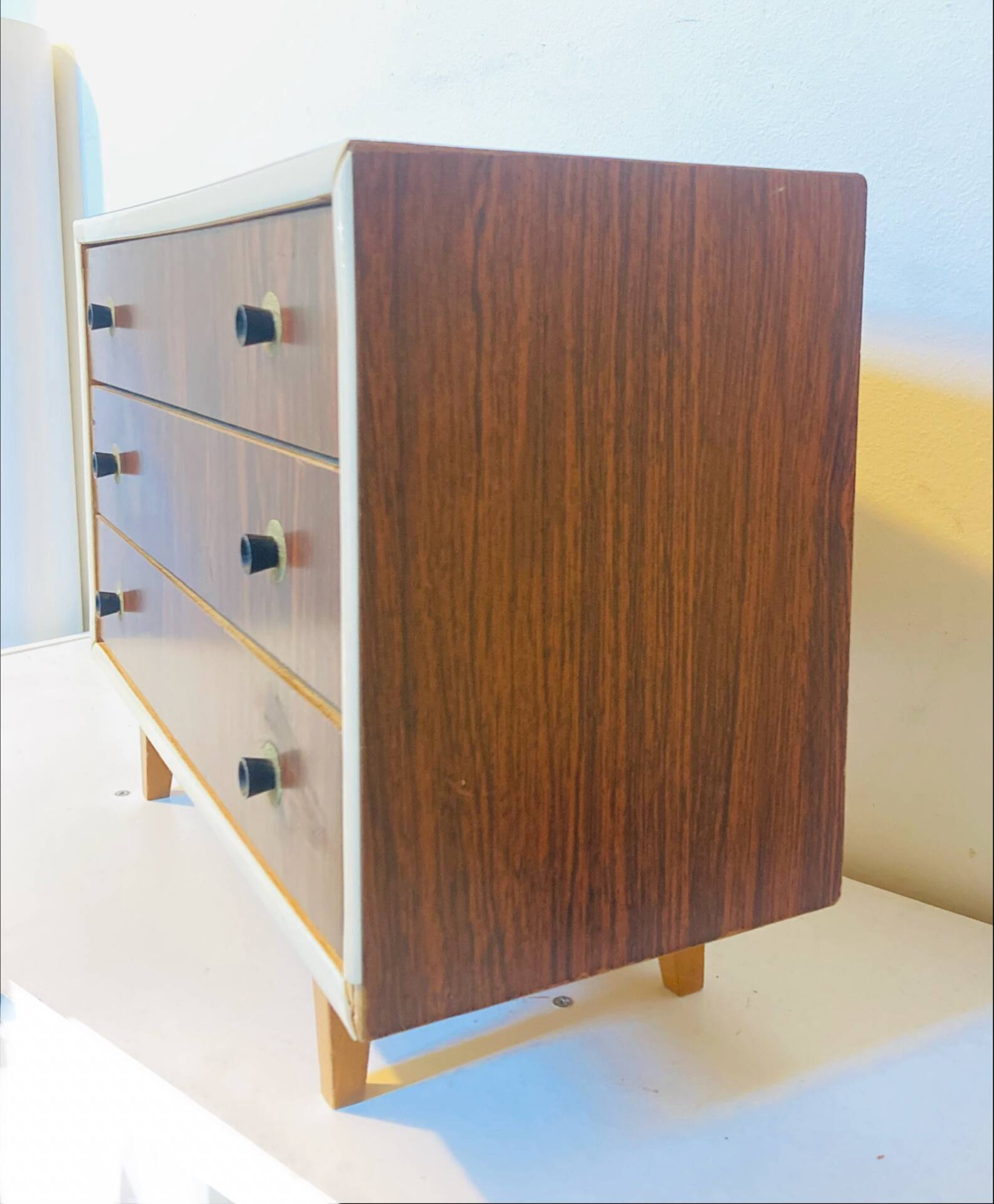 Children's commode, doll or mastery from the 1960s mahogany veneer.