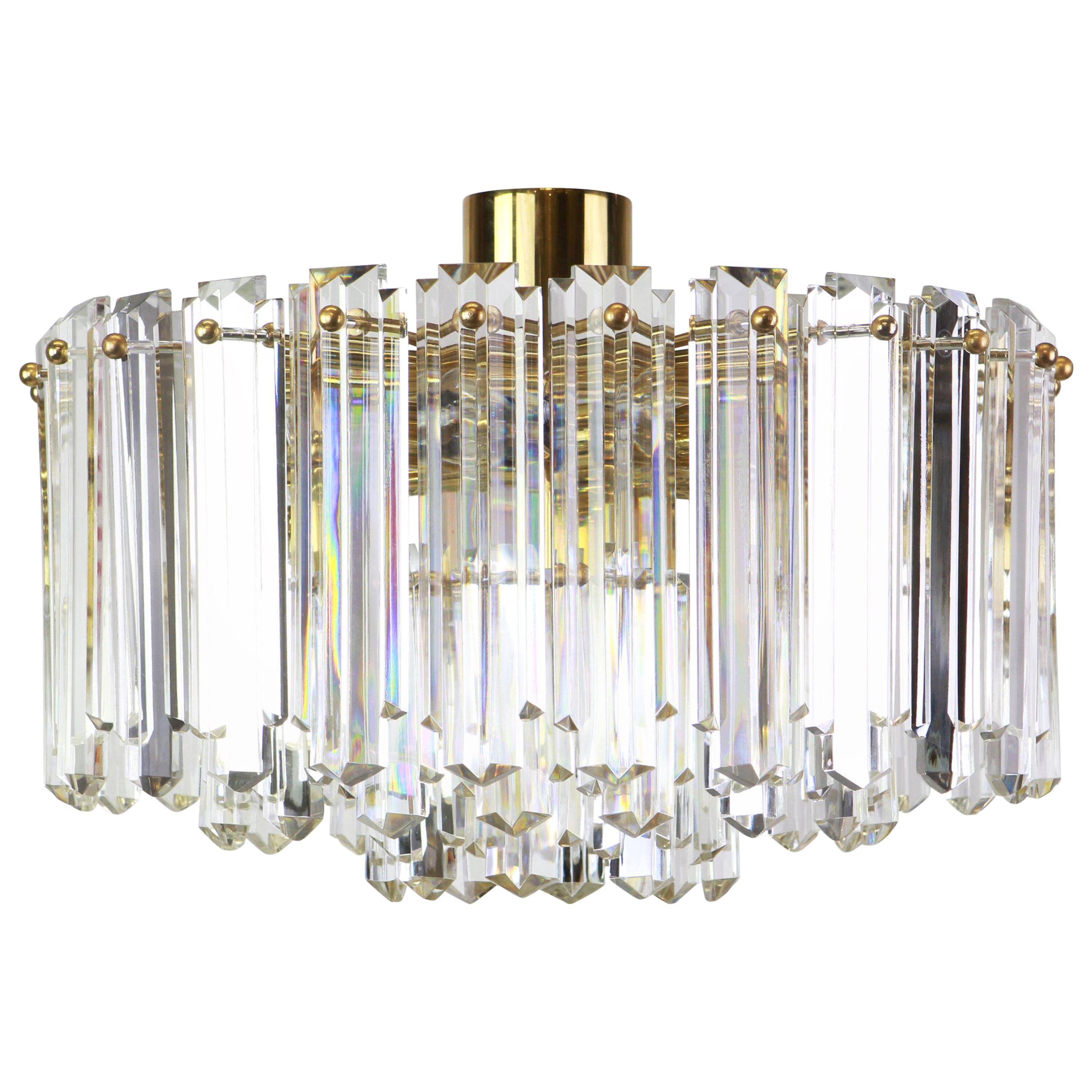 Elegant brass light fixture, crystal glass Floria, Kalmar, Austria, 1970.