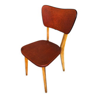 Scandinavian chair wood & skai red 70s vintage