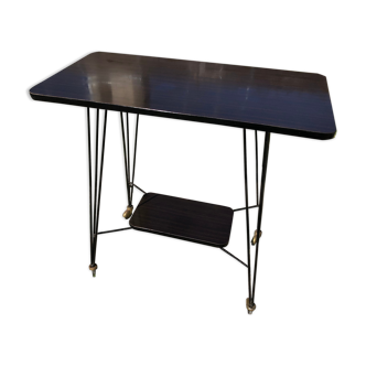 Sellette Table Hifi Sur Roulettes Pieds Eiffel Metal Noir Vintage