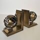 Pair of Brass Bookends with Openwork Globe Decorations. Work