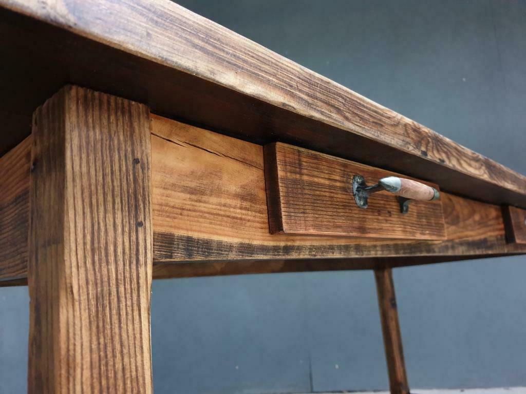 Old pine dining table with drawers
