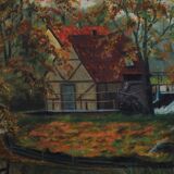 Painting „The Forest Mill”, Scandinavian design, 1970s, by C. May