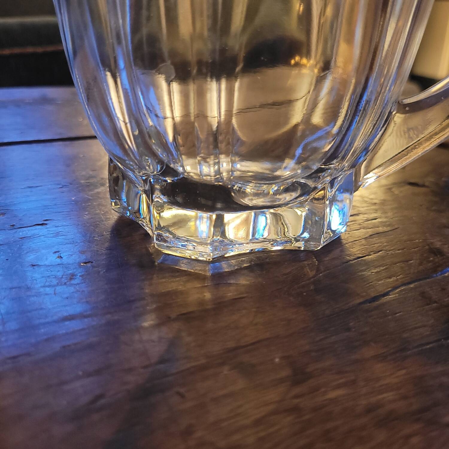 Thick moulded glass jug with ridges – France – 1950s–1960s