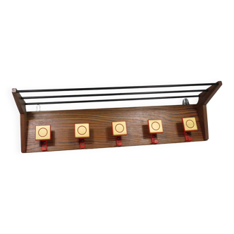Porte manteau mural vintage, 5 patères, 1960-1970 Belgique
