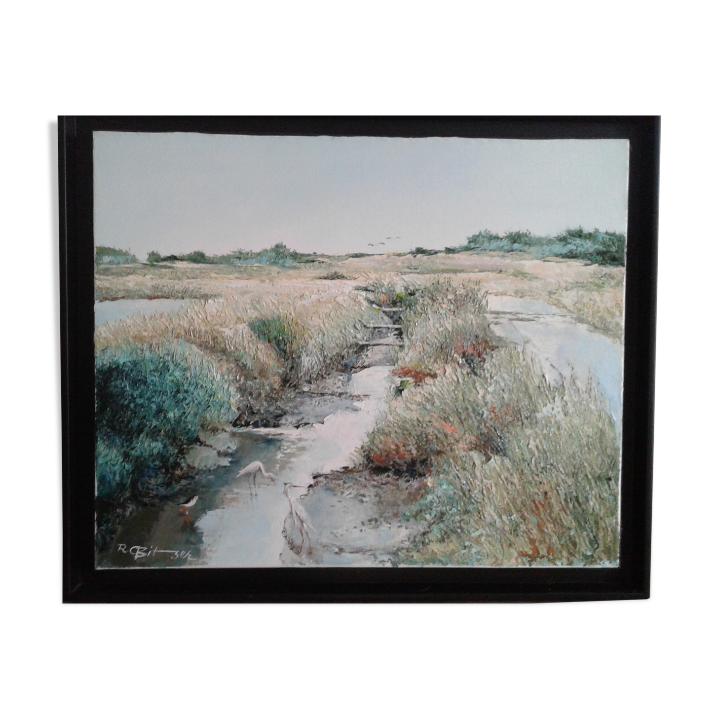 Tableau huile sur toile  "la réserve des oiseaux" île de Re