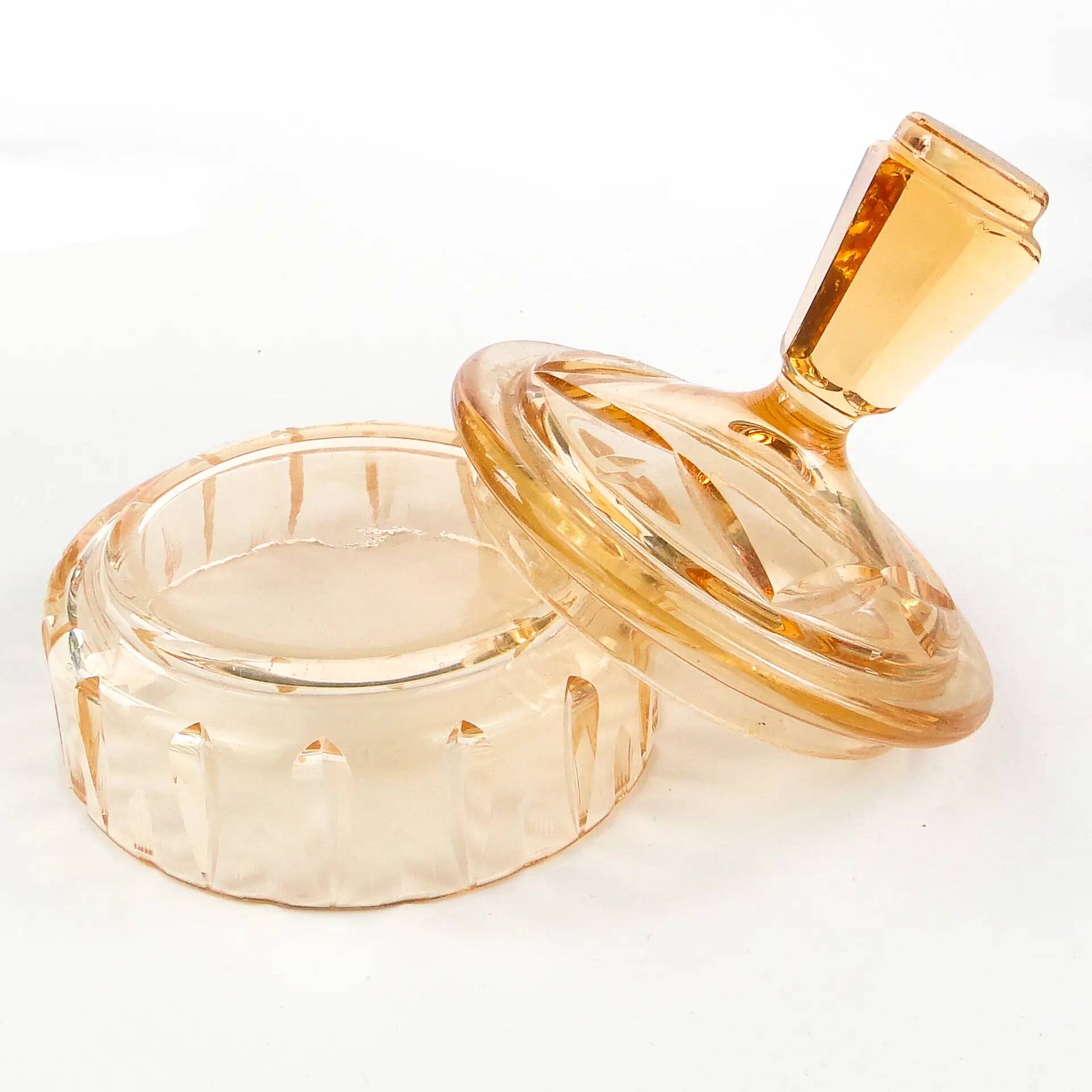 Art deco bonbonniere, orange glass, Poland, 1930s