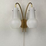 Pair brass and opaline wall sconces or bedside lamps, Austria 1950s
