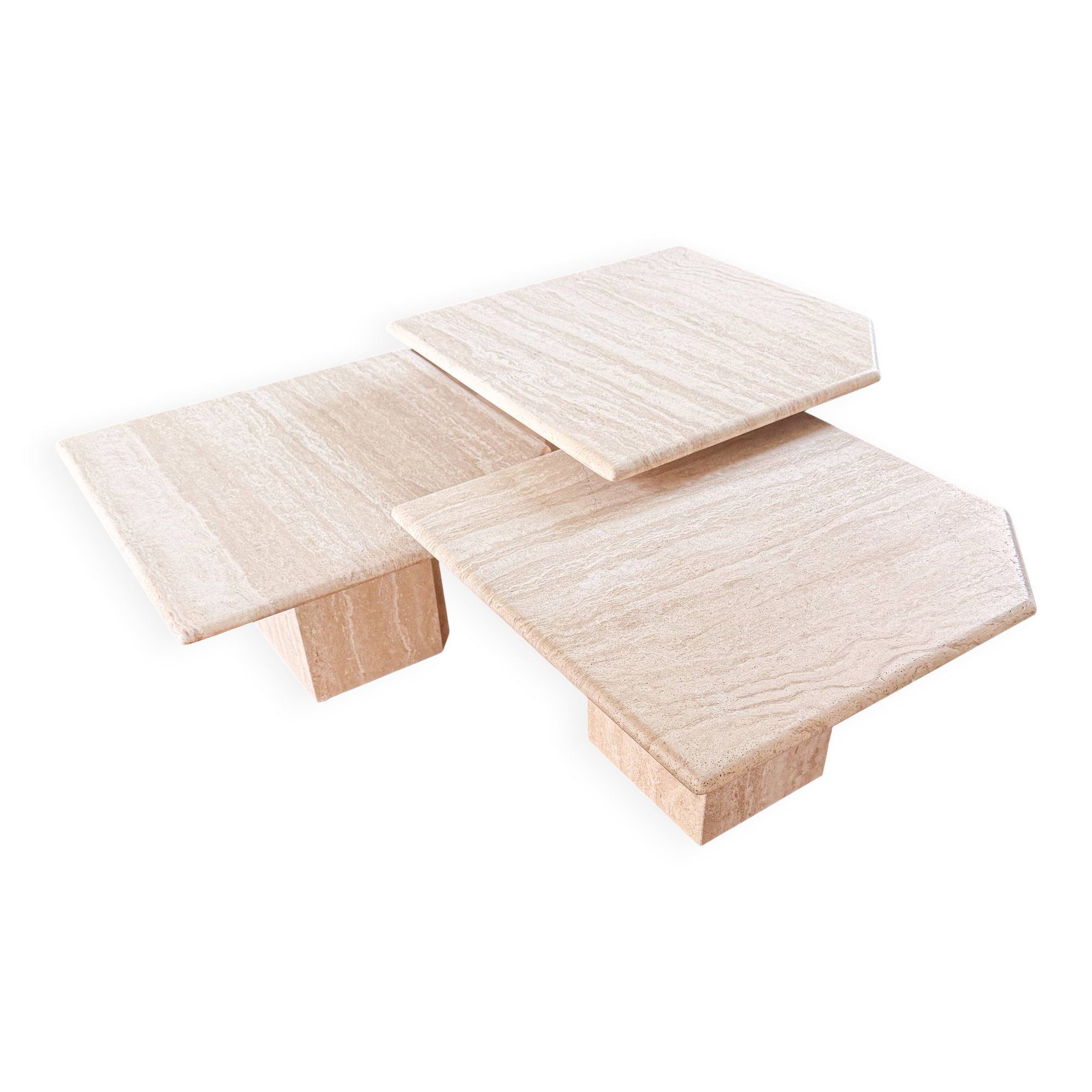 Travertine nesting tables, Italy, 1970s.