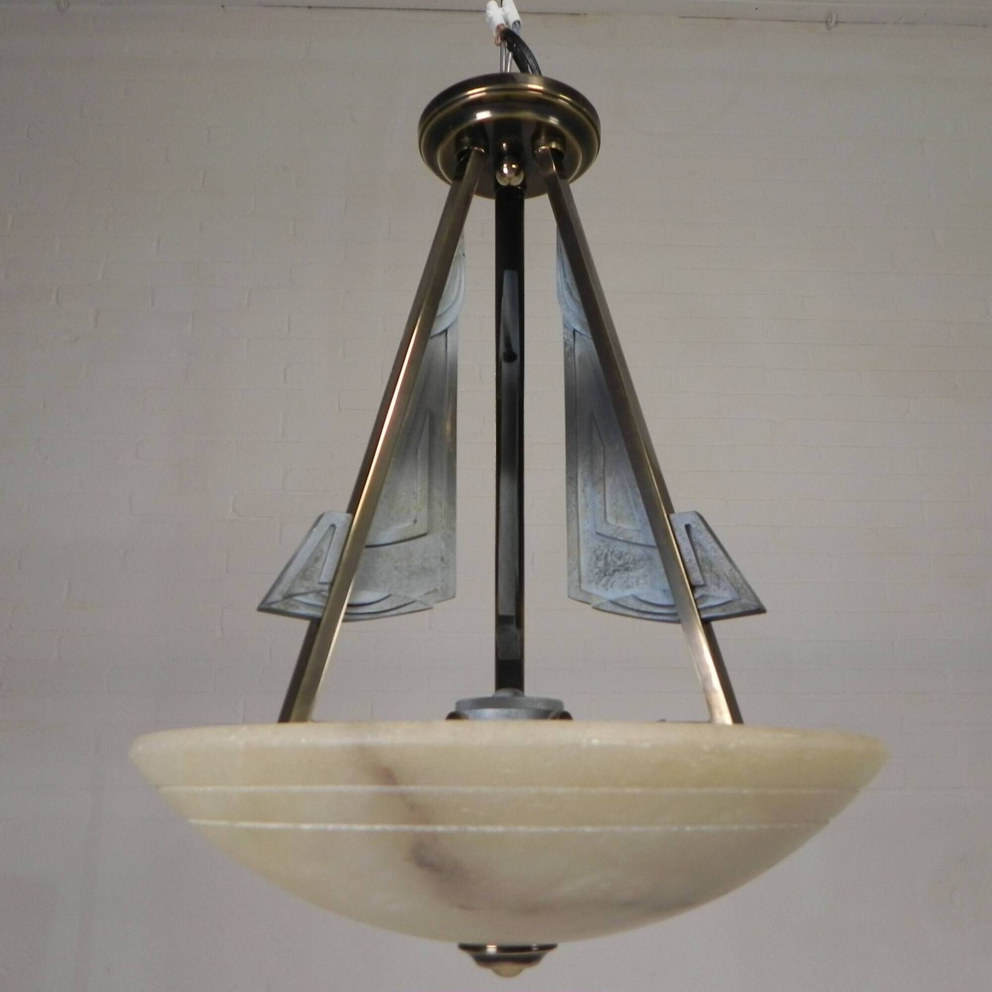 Art Deco style pendant light with alabaster shade, 1980s