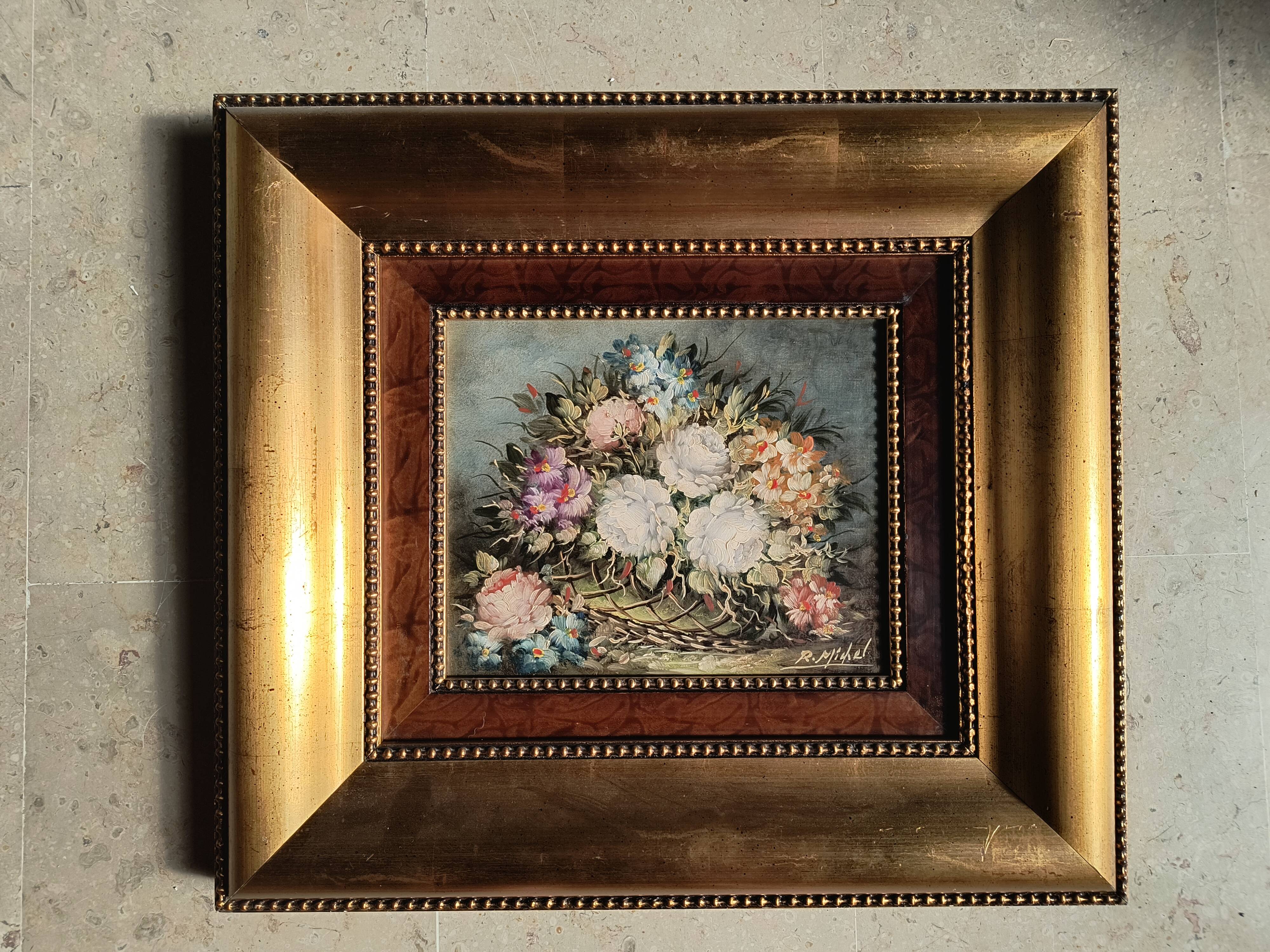 Oil on canvas signed R. Michel - Gilded frame with elm burl.