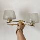 Double wall light in gold-tone metal and bubbled glass, Italian design from the 1960s