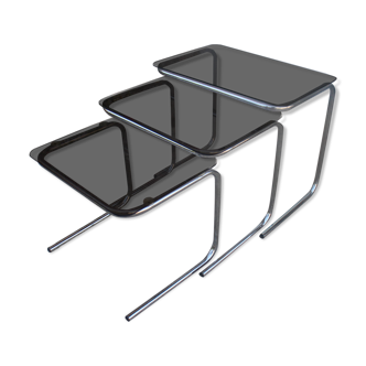 Nesting tables glass and chrome 1970