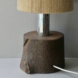 Solid wood and chrome lamp, rope lampshade