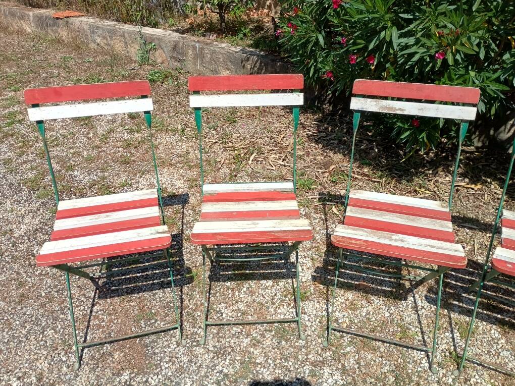 6 folding metal bistro chairs from the 1930s