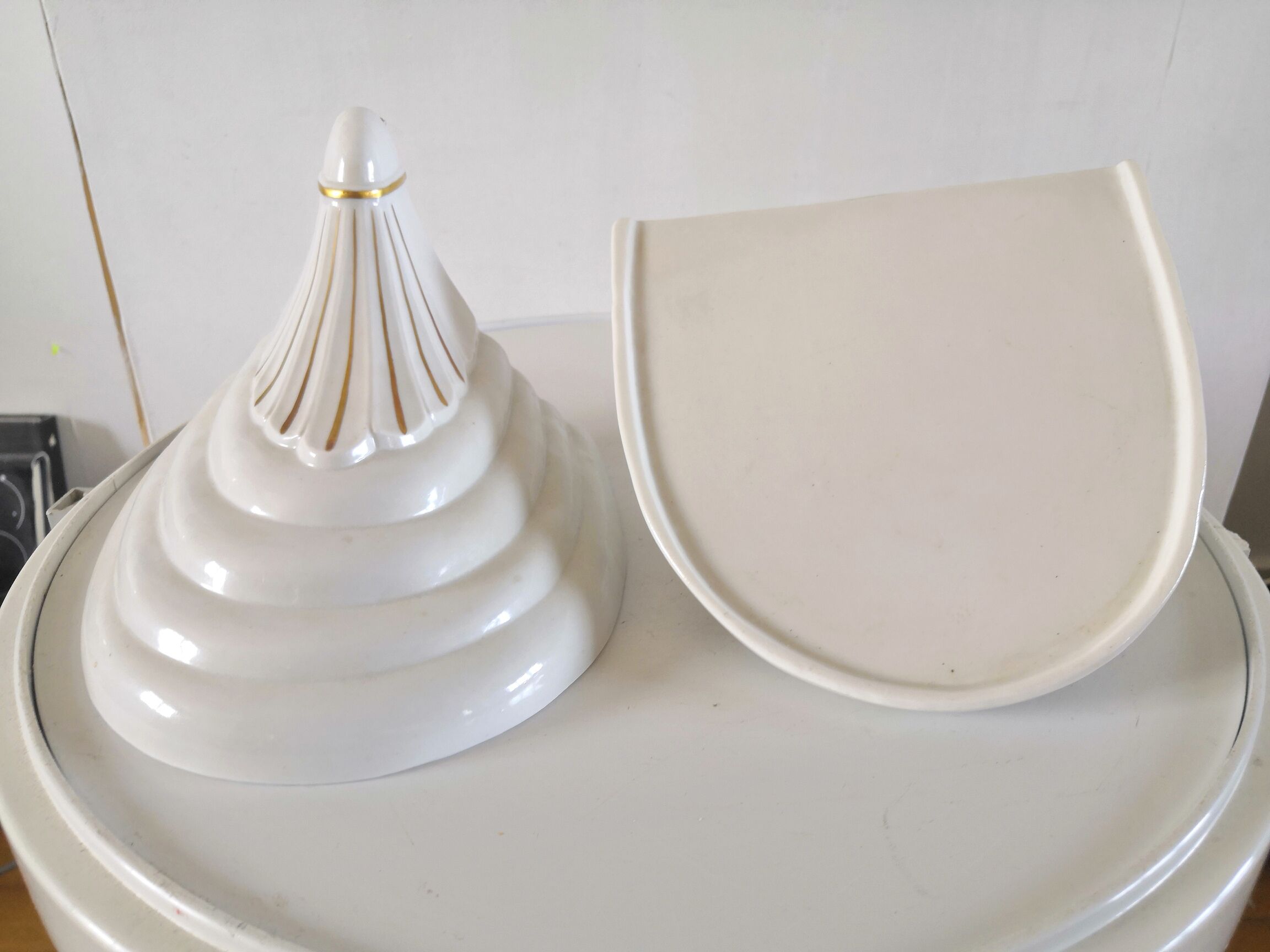 Pair of old ceramic monogrammed consoles or tablets