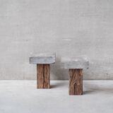 Pair of wooden and stone side tables