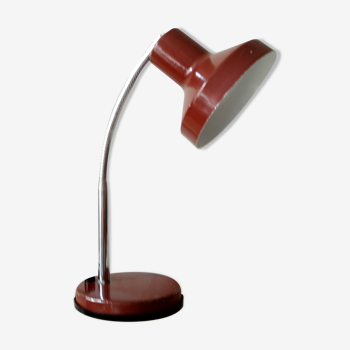 Lampe de bureau articulée années 70' métal rouge et pied flexible argenté