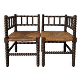 Paire de chaises paillées coin du feu “bobbin”