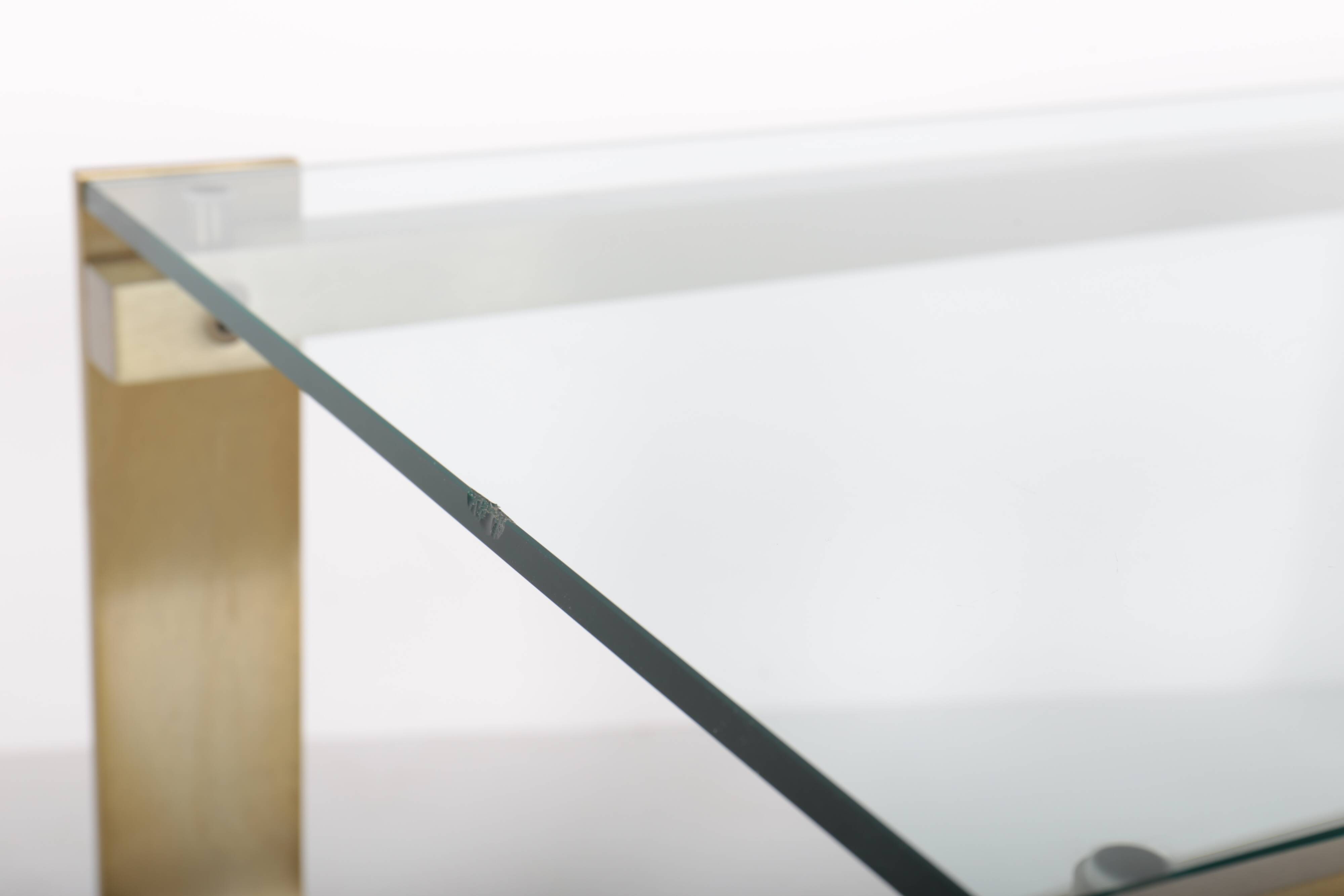 Vintage coffee table in gold metal and double glass top, 70s