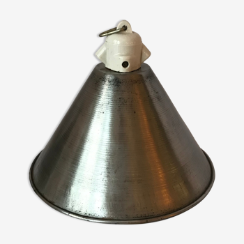Conical lampshade iron and ceramic socket vintage industrial suspension