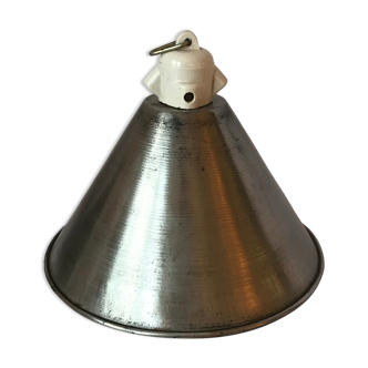Conical lampshade iron and ceramic socket vintage industrial suspension