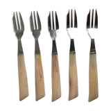 Set of 5 horn dessert forks 60s-70s