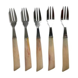 Set of 5 horn dessert forks 60s-70s